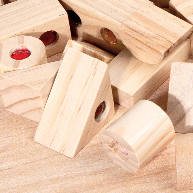 Montessori Glitzernde Acryl-Edelstein Stapelblöcke DIY Holz Kreative Regenbogen Bauklötze für Kinder