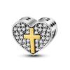 Funkelnde Zirkonia Herzform Charms Perlen 925 Sterling Silber Kreuz Anhänger FitNew Armband Halskette DIY Schmuck
