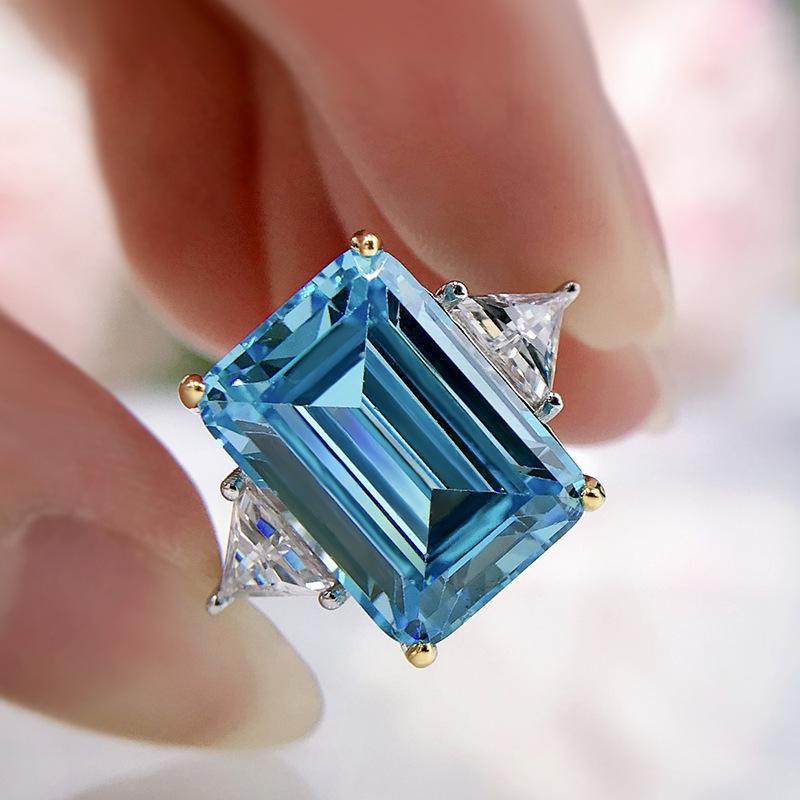 Hui Zhiyi 2023 S925 Silver Rectangular High Carbon Diamond Ring, 10x14mm, Simple & Elegant Design