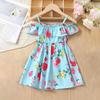 Dress For Girls 1-8Y Birthday Korean Style Fashion Ruffle Trim Off-Shoulder Floral Pattern Strap Dress