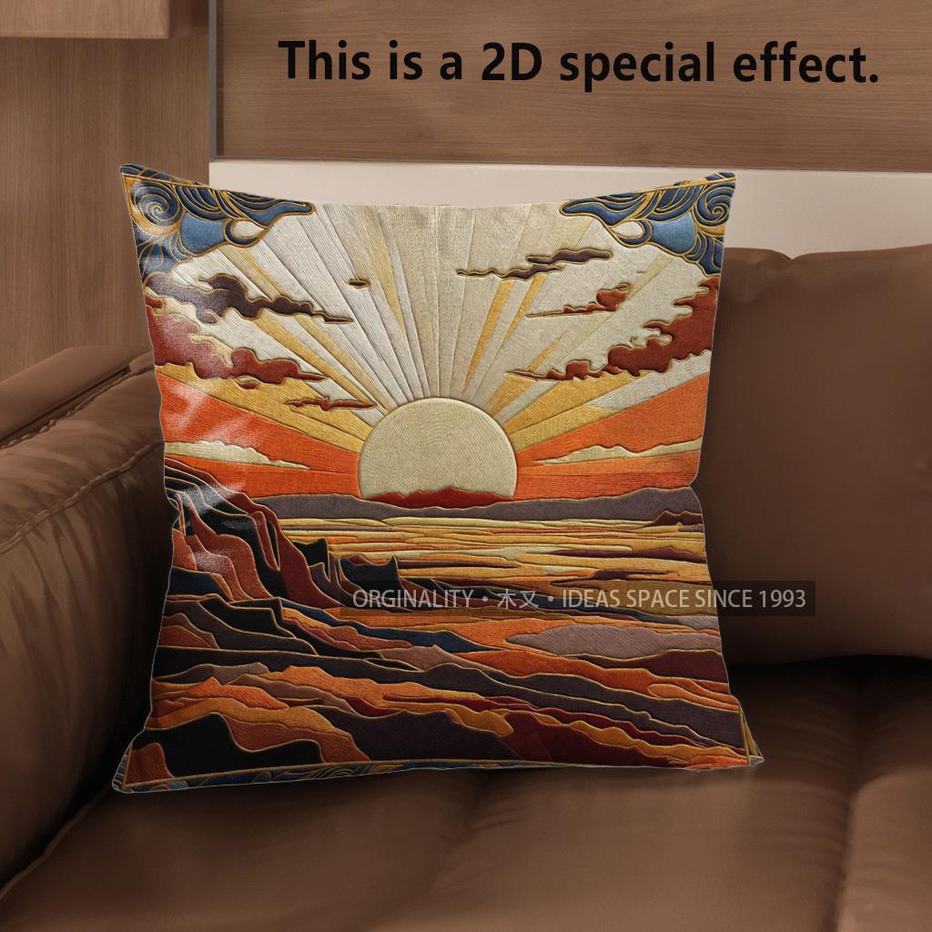 2D Southwestern Desert Sunset Throw Pillow Covers** Pattern Cushion Cover Suitable For Sofa Bedroom Car Pillow Cover