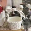 Mini Woven Basket with Handle Small Storage Basket with Bow Resin Desk Organizer for Dollhouse Accessory Home Decoration
