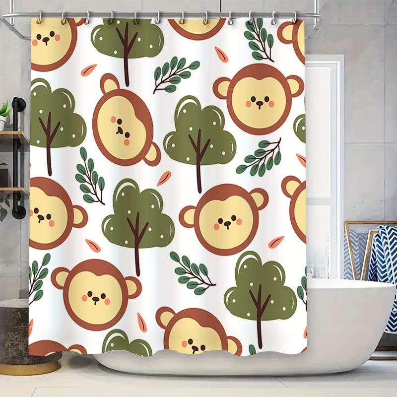 

Adorable Monkey Trees Shower Curtain Waterproof Fabric Decorative Hanging Bathroom Window Coverings For Kids Room Multicolor W60H190(CM)-1 Pcs
