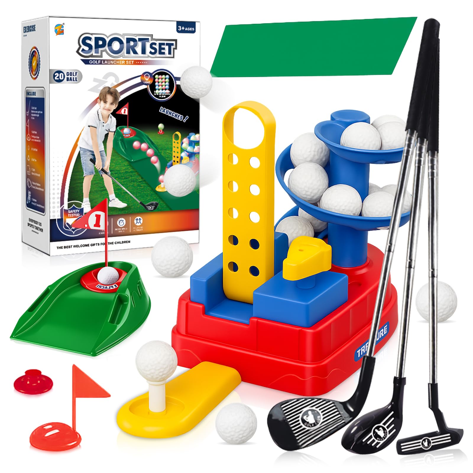 SINGERTOP Golf Toy Set for Kids, Golf Practice, Indoor Use, Kids Golf Clubs, Sports Toy, 20 Balls, 3 Golf Clubs, Ages 3 and Up, Boys and Girls,