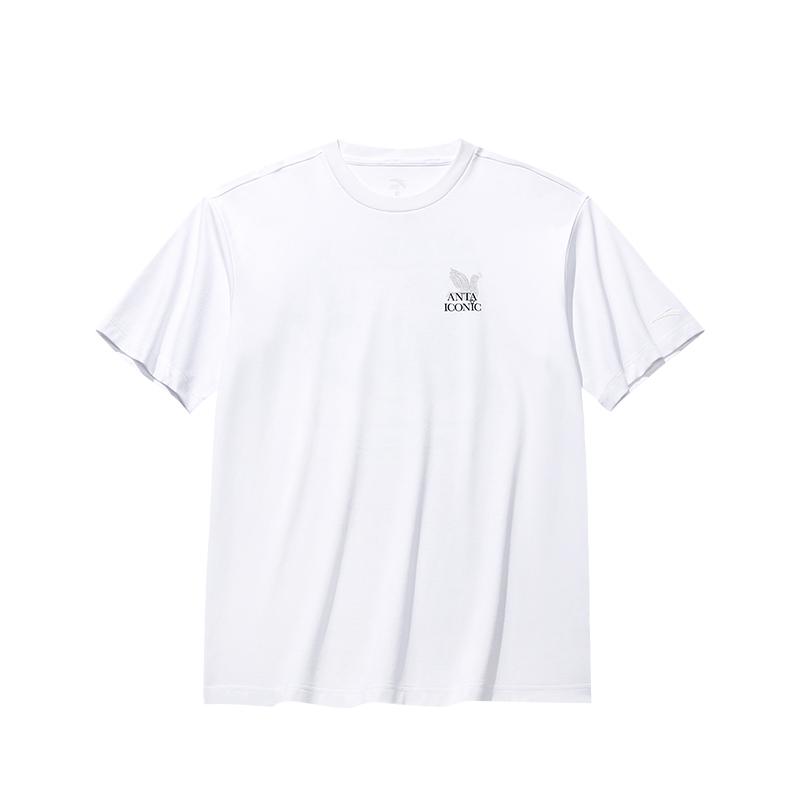 

Anta Simple Versatile Letter Print Round Neck Loose Comfortable Short Sleeve T-Shirt Men Tops Snow-White 152538111-1 S
