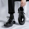 Fashion Black British Style Thick Bottom Round Toe Patent Leather Shoes Work Shoes Handmade Casual Formal Oxford Shoes Lace Up Men Shoes