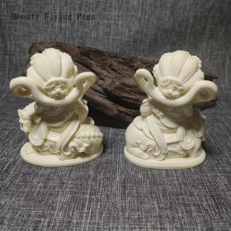 2PCS Ivory Fruit Q Edition Guanyin Bodhisattva Cartoon Feng Shui Decoration Car Mounted Buddha Statue Crafts