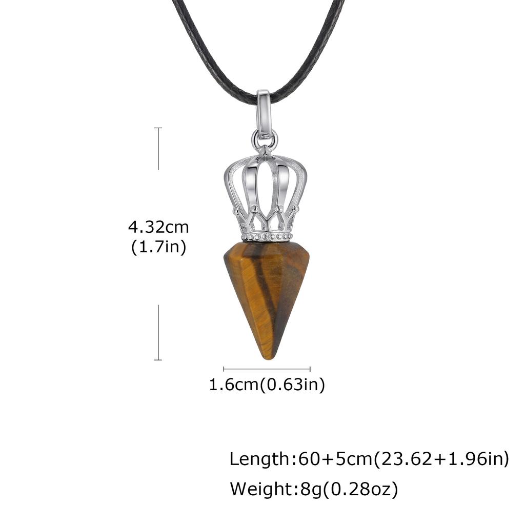 Modischer Zapfen Natürlicher Stein Anhänger Achat Tigerauge Stein Edelstahl Krone Verstellbares Seil Halskette Stilvoller Schmuck für Männer