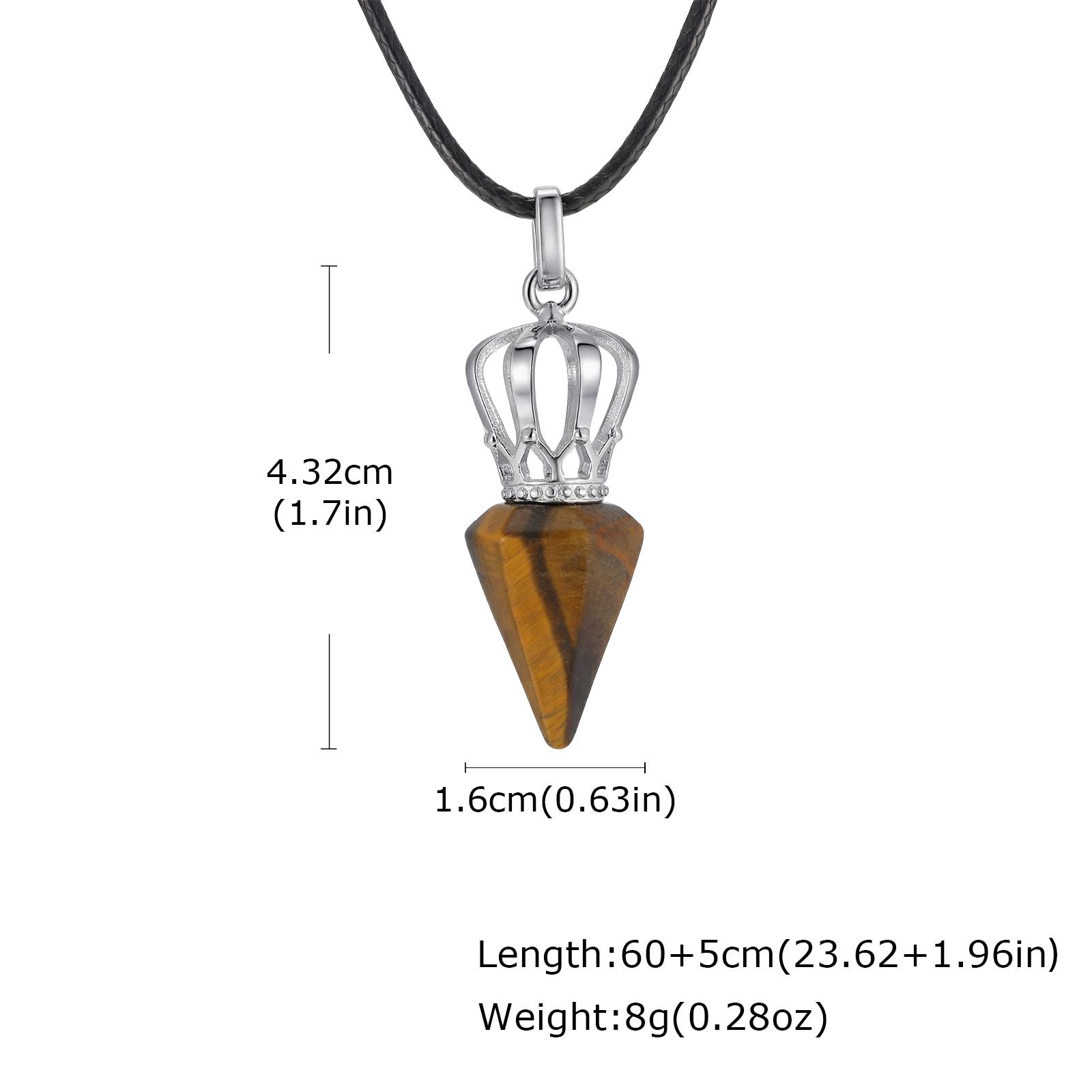 

Fashion Cone Natural Stone Pendant Agate Tiger Eye Stone Stainless Steel Crown Adjustable Rope Necklace Stylish Jewelry for Men