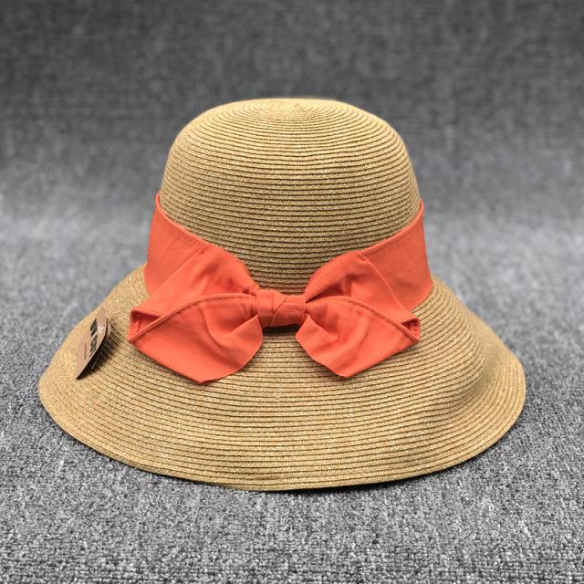 Sun Litong Travel Sunscreen Bucket Hat Women'S Summer Eaves Bow Sunshade Straw Hat Foldable Sun Hat