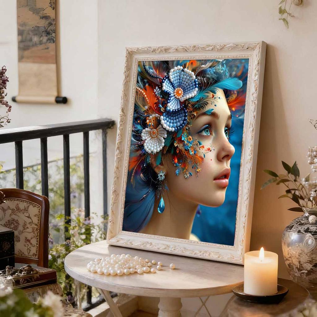 DIY The Girl Wearing A Headpiece Pearl Art Painting for Home Wall Decor Arts Craft  for Adults/Beginners Gift Idea Home Decor Without Frame