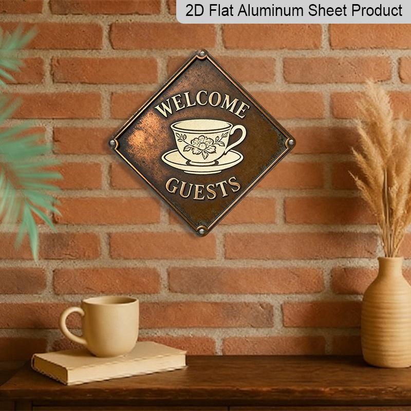2D Flat, 1pc Vintage Teacup-Themed Metal Wall Sign - Tea Cup & Saucer, Thin & Aluminum Plate Suitable, Living Room, Balcony - Tea Lover Gift for