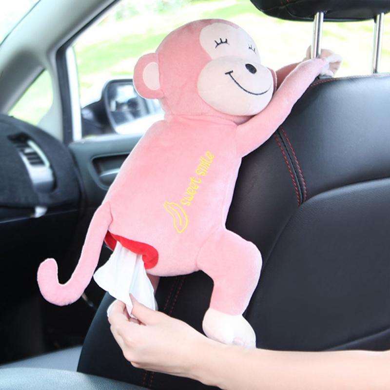 Cute Monkey Tissue Box For Car Seat Wall Hanging Cartoon Animals Roll Paper Towel Storage Box Interior Decorative Napkin Cases