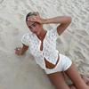 Womens Crochet Lace Sleeveless Top and Shorts Beach Set