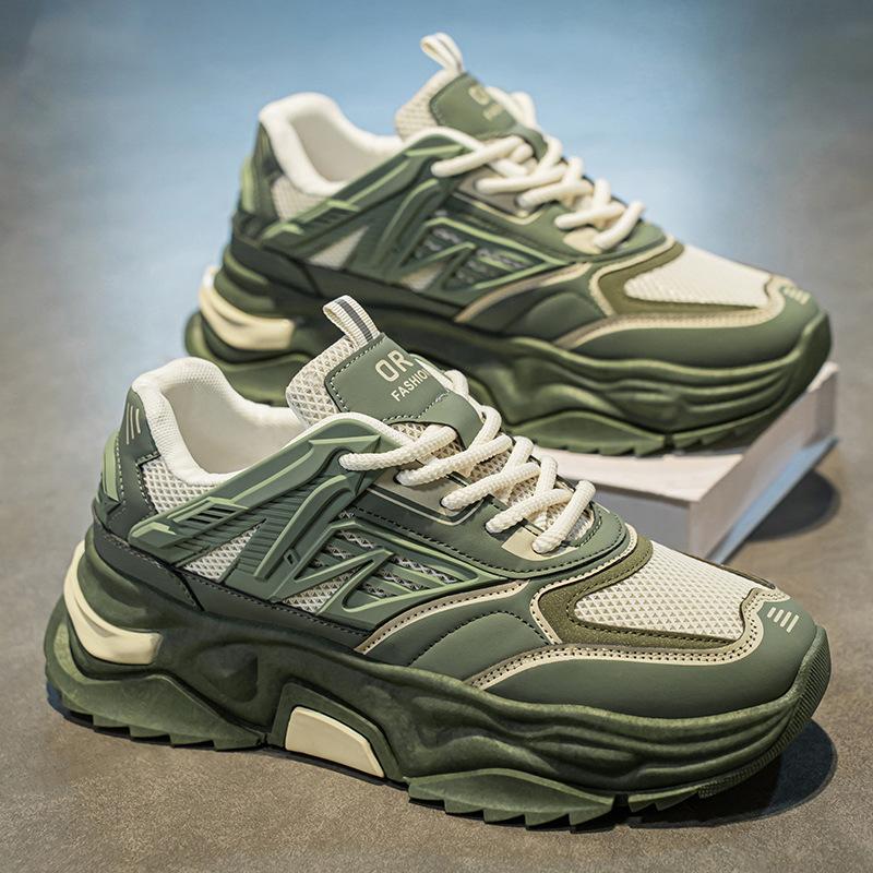 Men's Shoes New Summer Mesh Breathable Soft Sole Sports Casual Shoes for Teenagers' Heightened Thick Sole Daddy's Trendy Shoes