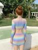 Women's Purple Tie-Dye Bikini 4-Piece Set - Tummy-Slimming & Cover-Up Hot Spring Swimwear
