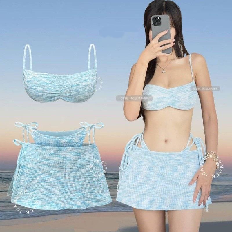 Skinny vacation swimsuit bikini pure desire three-piece swimsuit  s senior sensual sexy swimsuit bikini hot spring M небесно-голубой