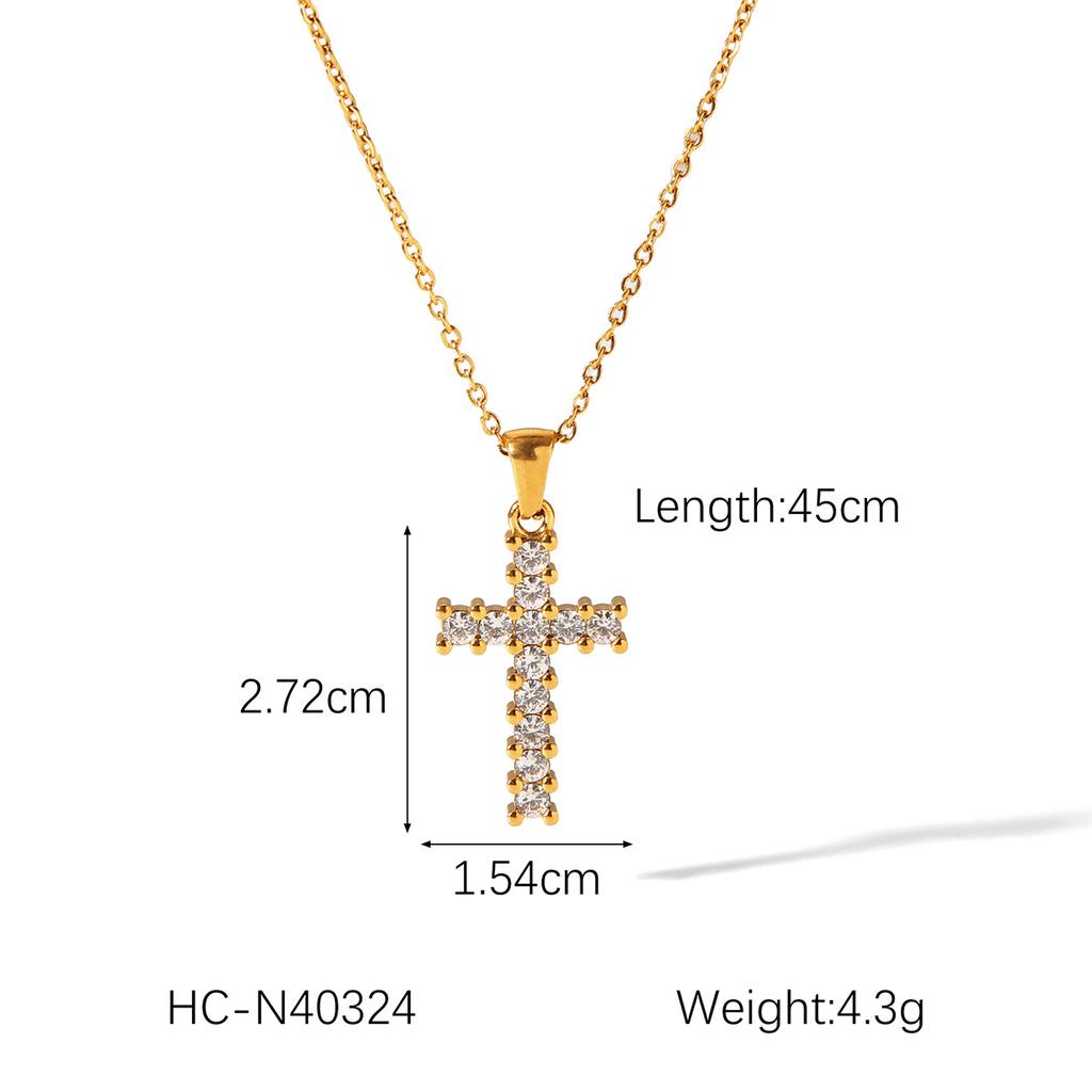 Zirconia Embellished Titanium Steel Cross Pendant Necklace Minimalist Light Luxury Jewelry for Women