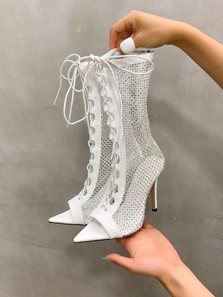 Summer Style Women's High-Heeled Lace-Up Mesh Roman Sandals