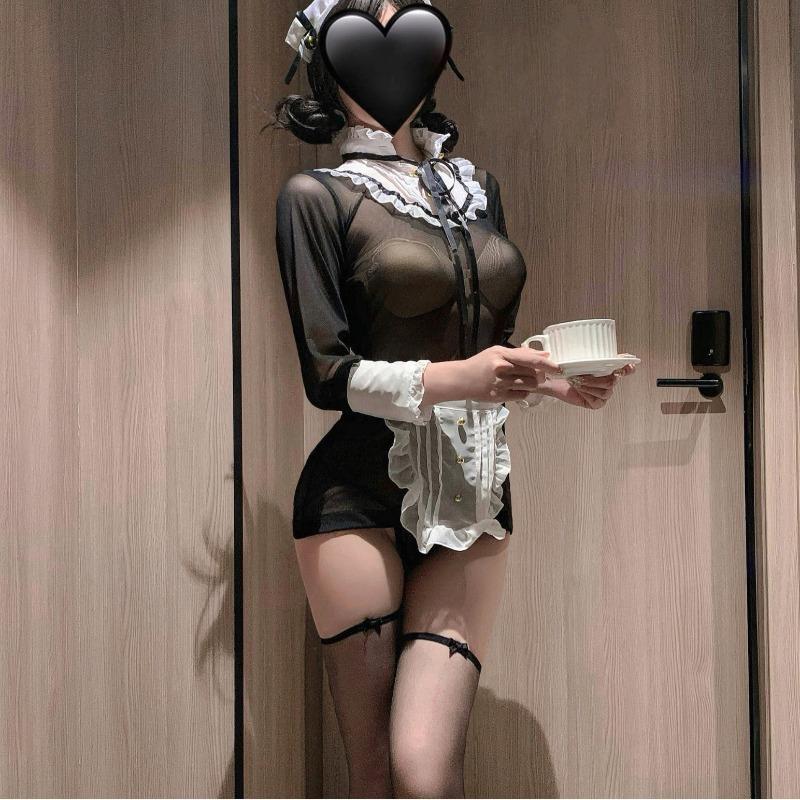 Q Maid Mesh Uniform Lolita Cosplay Underwear Free Sexy Perspective Maid Uniform Set