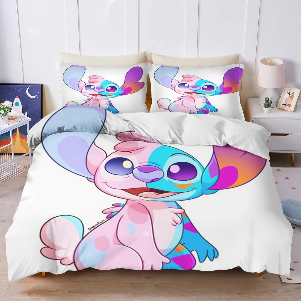 Stitch Bedrucktes Schlafzimmer Bettwäscheset Bettbezug Weihnachtsgeschenke Komfort Cartoon Mit Kissenbezug für Kinder und Erwachsene