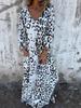 Women's Long Sleeve V-Neck Loose Fit Leopard Print Maxi Dress with Pockets, Multiple Colors & Patterns