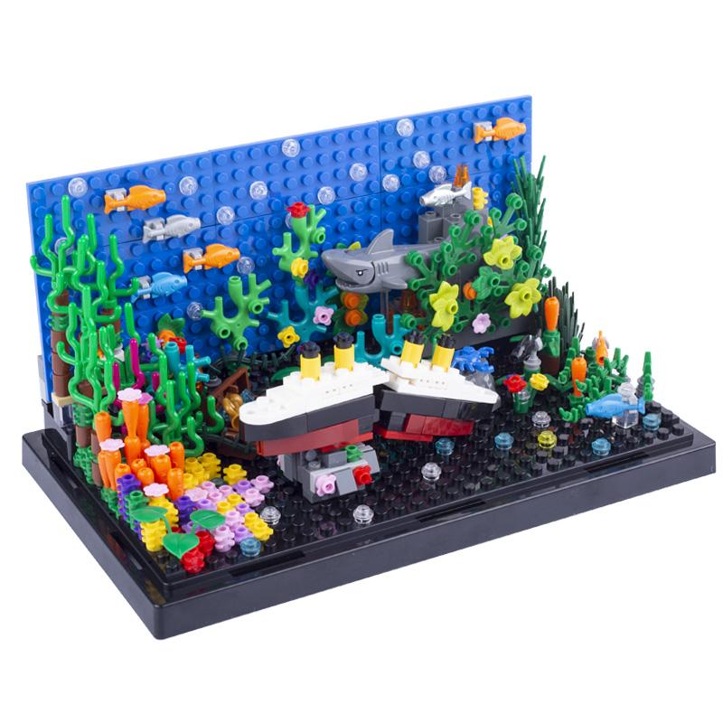 MOC Toys Sea Animals World Building Blocks Sets Dolphin Shark Devil Fish shell Seaweed Lobster Crab Coral Shell Gifts