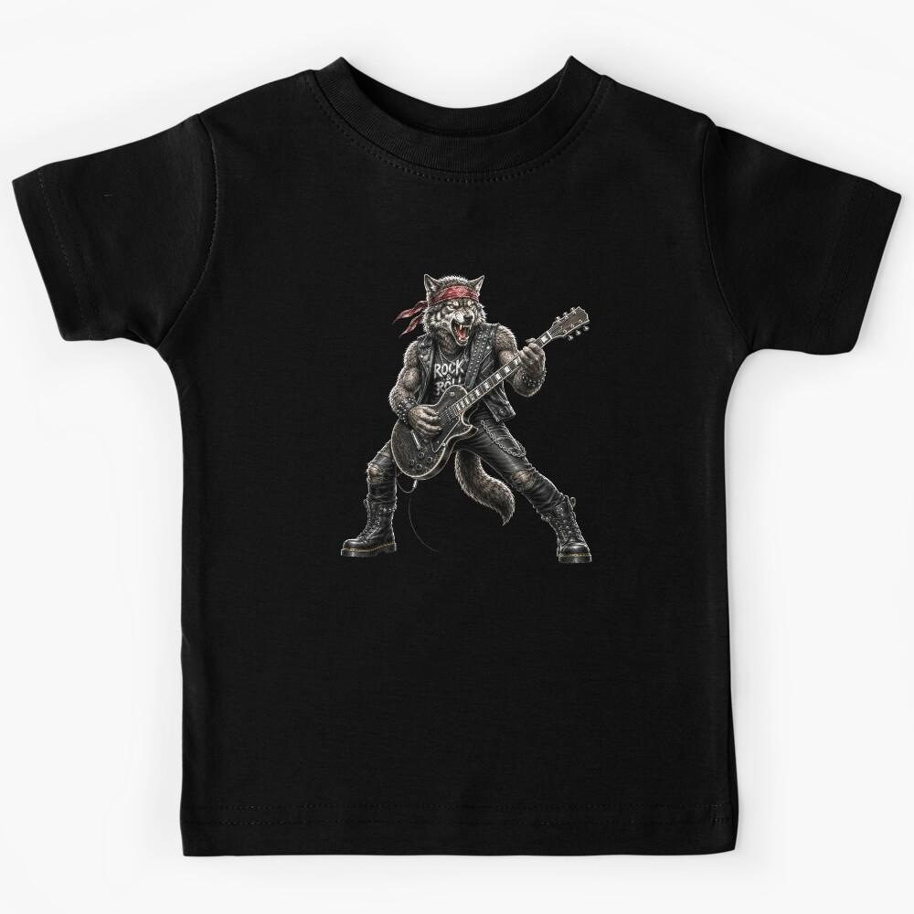 Metal Wolf Guitarist Gifts For Musicians Kids T-Shirt