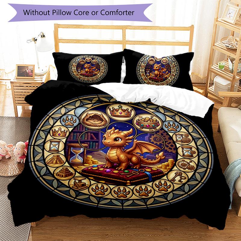 Golden Dragons Crown Pattern Bedding,Quilt Set Quilt Cover Pillowcase Home Birthday Gift (1*duvet Cover+2*pillowcase,without Core)