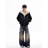 Autumn and winter national tide brand couple American retro mountain carving fur collar jacket padded cotton thickened warm cotton clothes black spot
