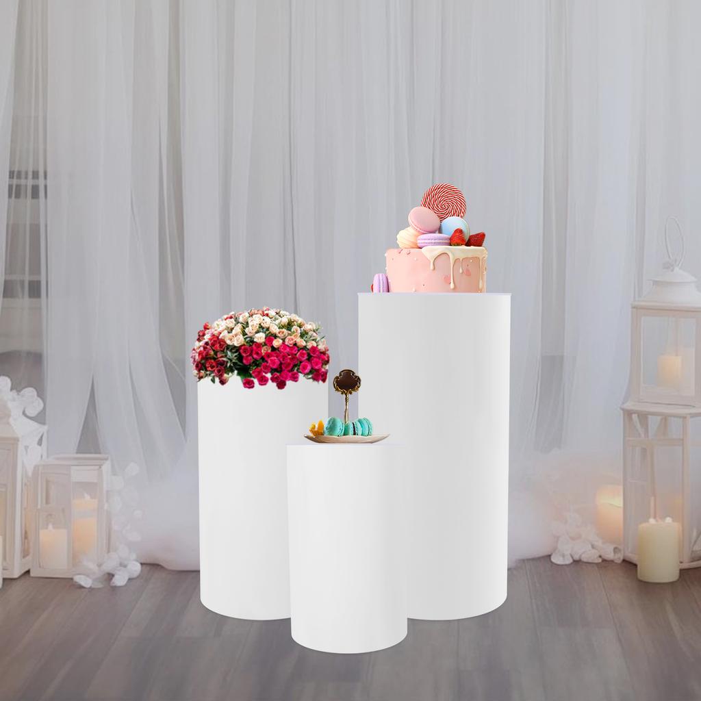 3pcs Acrylic Cylinder Cake Stand Set for Wedding, Table Centerpiece, Dessert Display Pedestal - Modern Tall White Column Stands