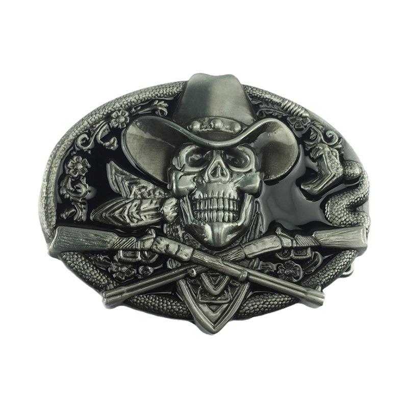 Western Cowboy Skull Black Large Zinc Alloy Retro Oval Belt Buckle