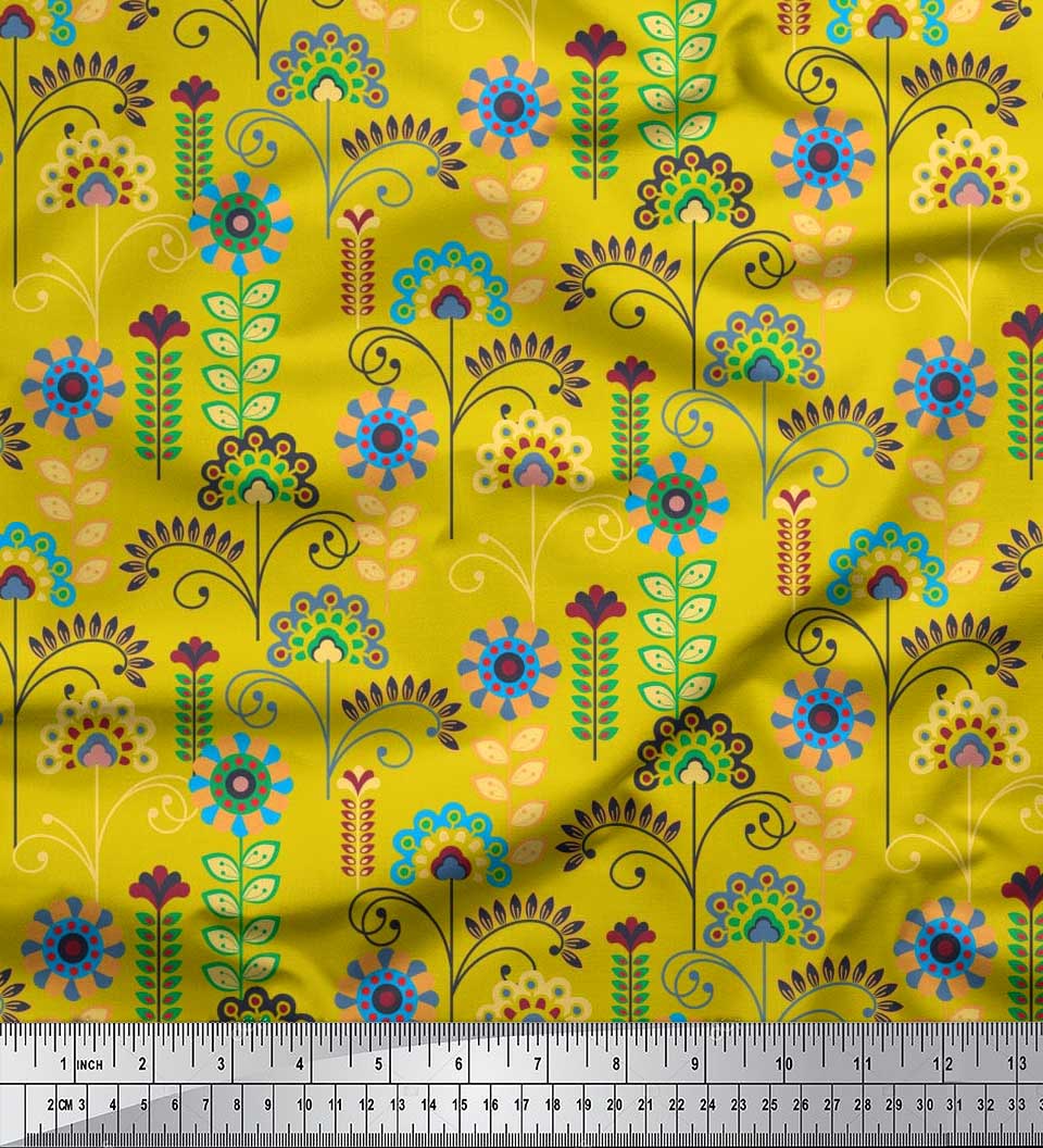 

Тканина Soimoi Japan Crepe Satin Leaves & Floral Clip Art Decor Fabric Printed meter 42 Inch 42 Inch Wide - Poly Crepe жовтий