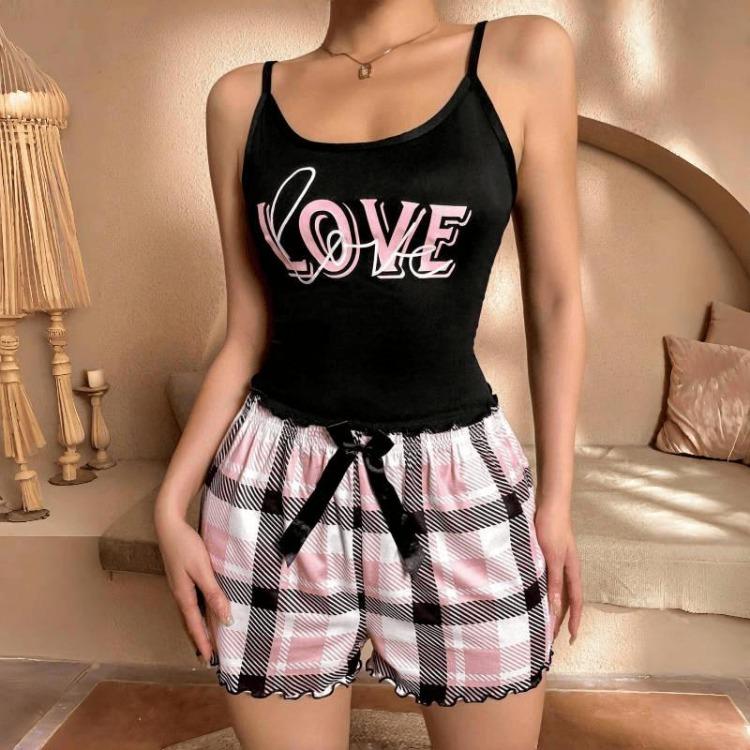 Amerikanisches Europäisches Milchseiden-Pyjama-Set Lässige Damen-Homewear Träger-Shorts