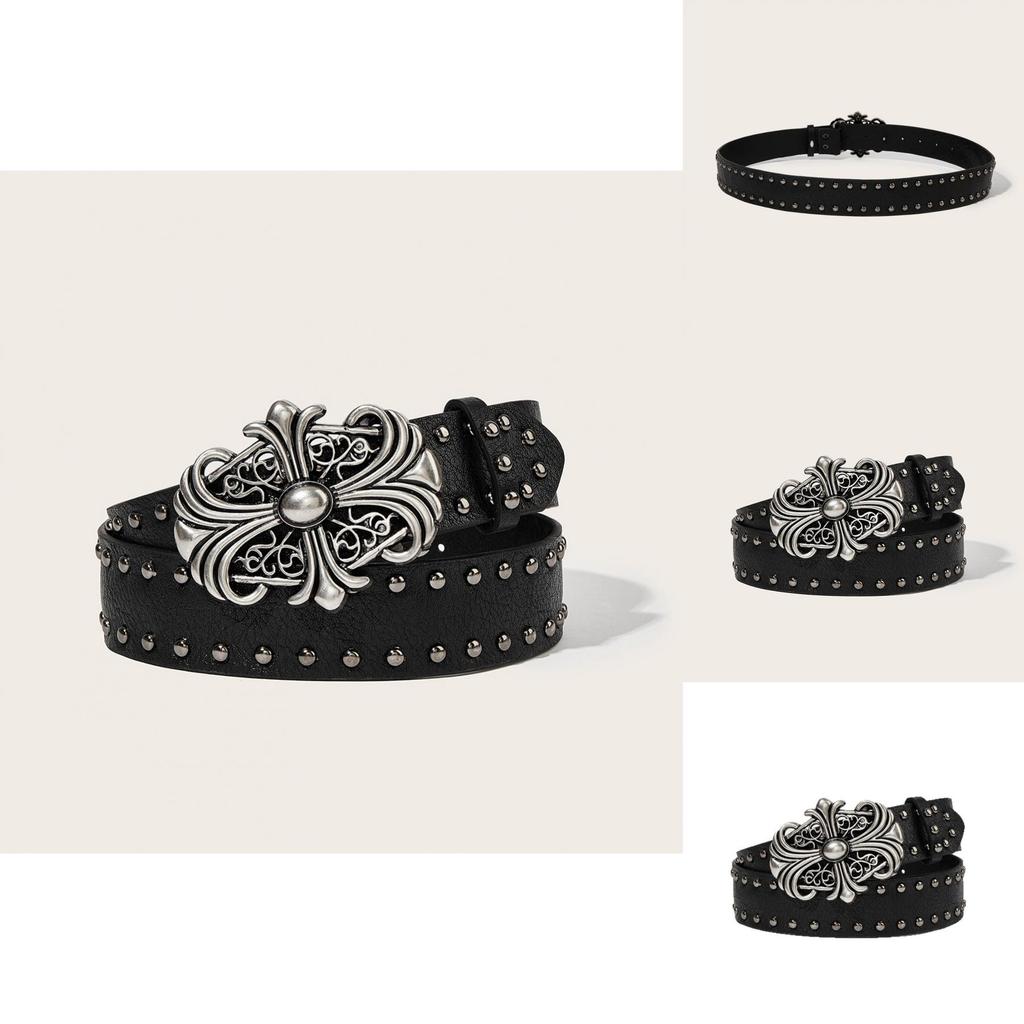 Punk Leather Belt For Men With Rivet Studs And Buckle Casual Waist Accessory For Hip Hop Style