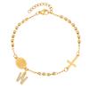 Stainless Steel Rosary Virgin Mary Beaded Bracelets with A-Z Initial Letter Pendant, Gold Plated Religion Jewelry for Women
