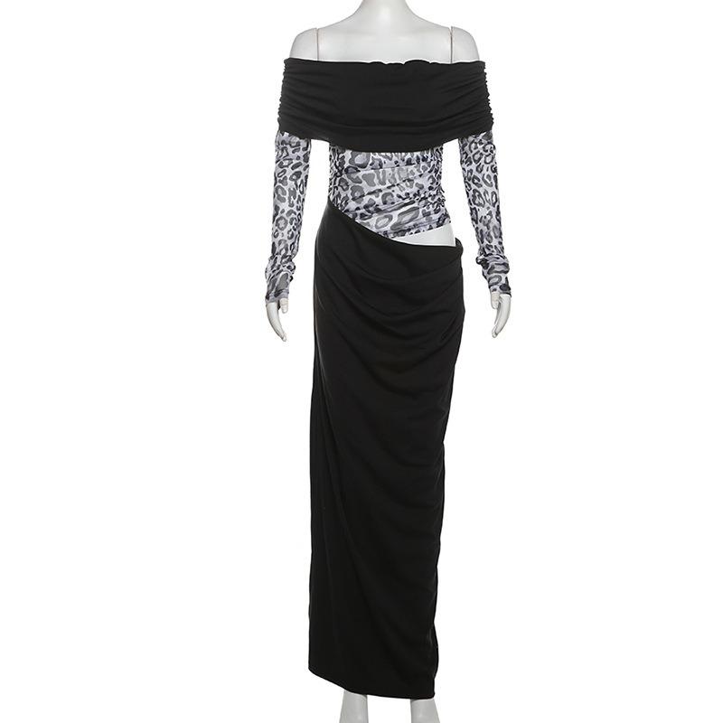 Women's Fall/winter Street Fashion Sexy One-line Collar Long-sleeved Dress