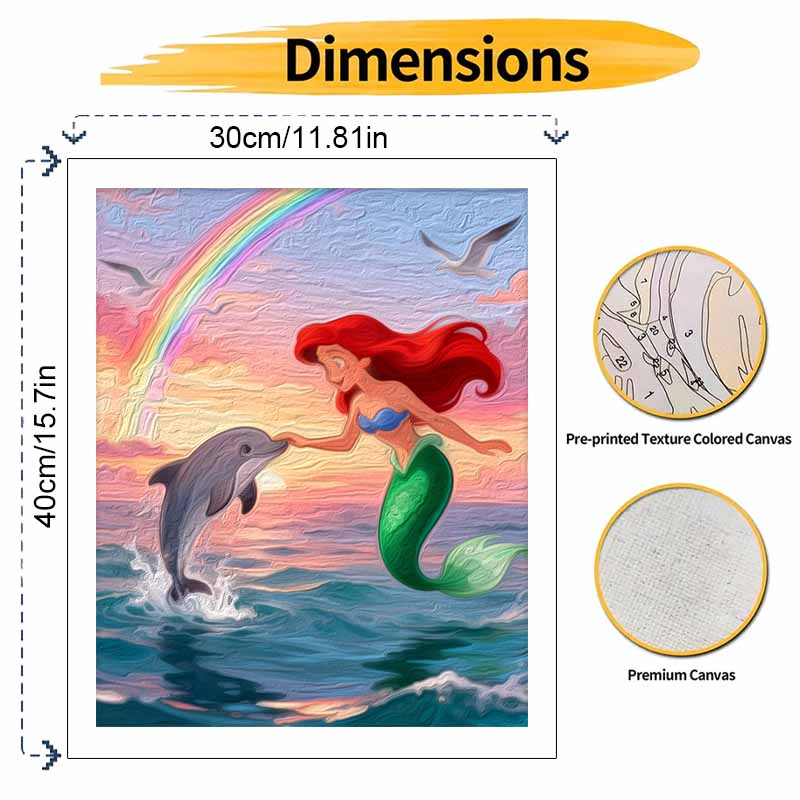 Disney Digital Oil Painting Diy Oil Painting Mermaid Dolphin Rainbow Hand Painting Living Room Bedroom Decoration Painting