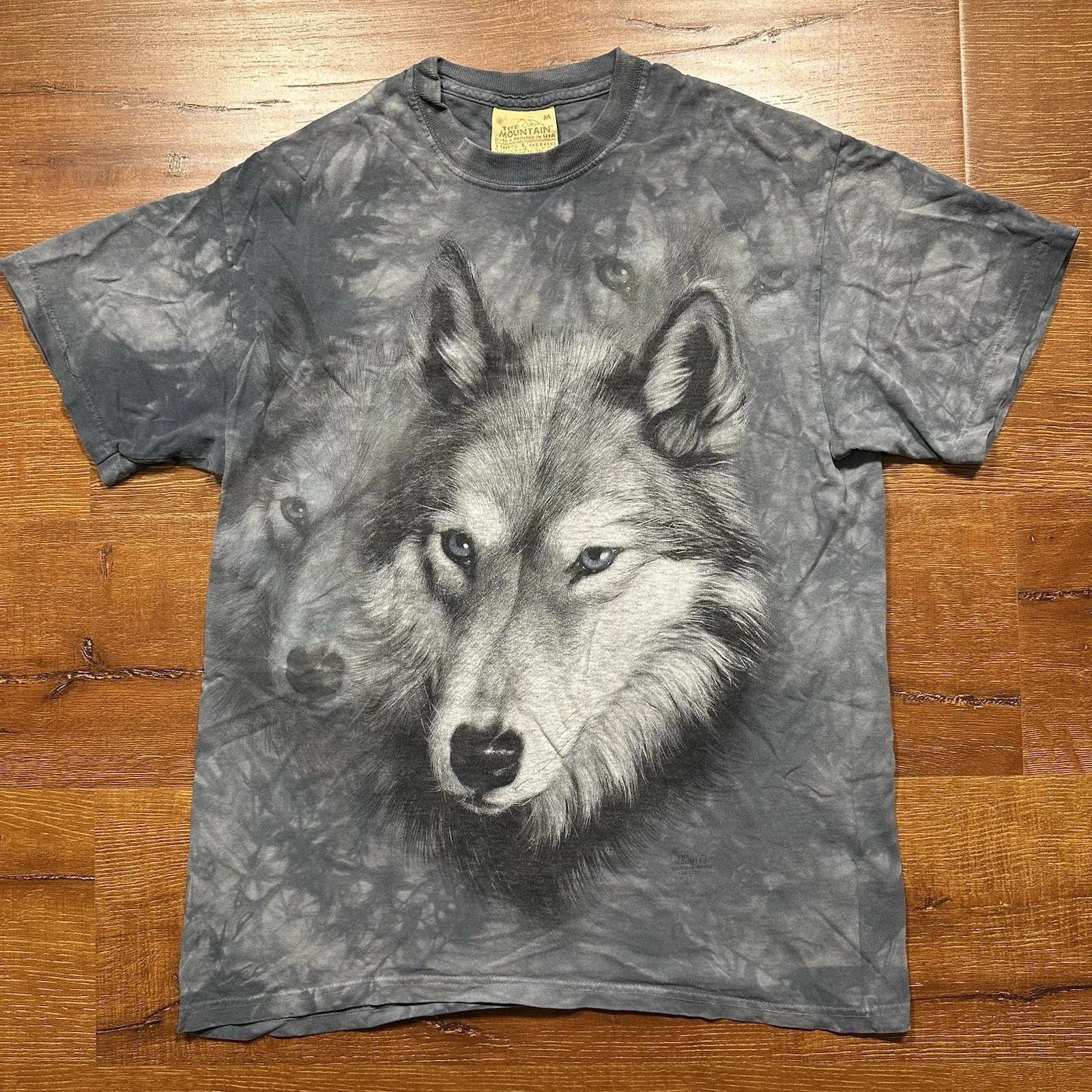 Vintage The Mountain T Shirt Mens M Gray Tye Dye Lone Wolf Short Sleeve Y2K VTG S
