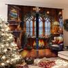 2 Peças Cortinas com Estampa de Lareira de Inverno, adequadas para decoração de quarto, sala de estar, cozinha, decoração de casa, decoração de janela