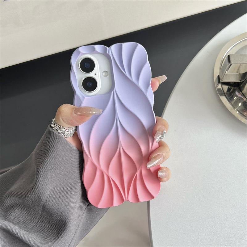 

Мягкий силиконовый чехол Luxury Gradient Spray 3D Leaf для iPhone 16 Pro Max 15 14 Plus iPhone 13 All-Inclusive для защиты от падения iPhone 16 Pro Max светло-фиолетовый