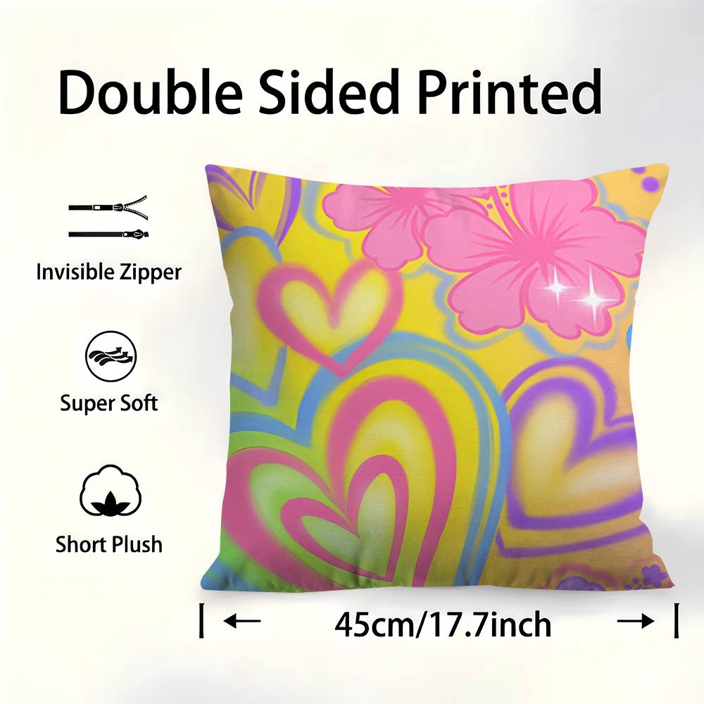 Airbrushed Hearts Y2K Indie Kid Pillow Cushion Cover Pillowcase Living Room Sofa Home Decor