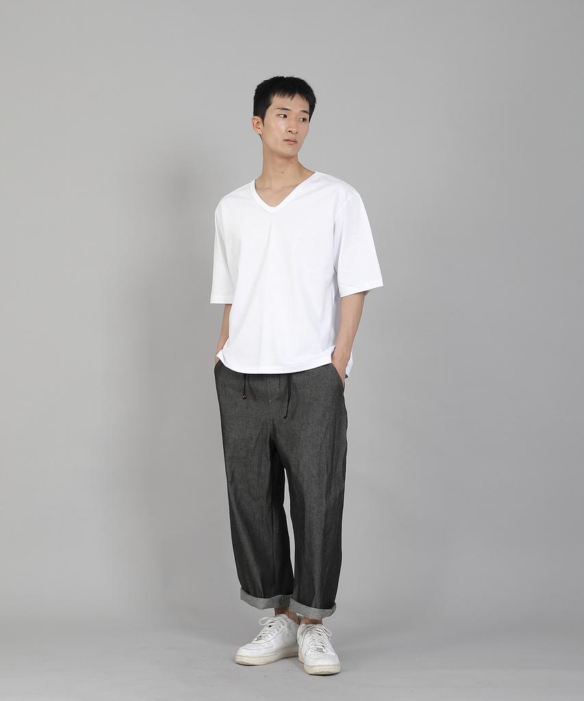 Seinteukeulu Plain V-Neck 16S Cotton Knee-Length Short Sleeve T-Shirt V-8A01 White