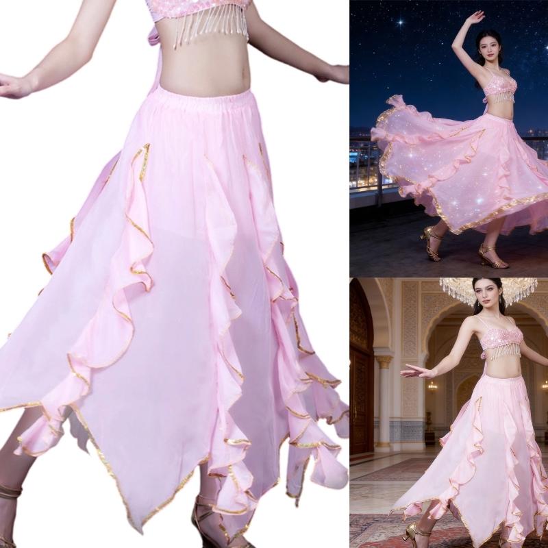 Bauchtanzkostüm für Damen Bauchtanzrock Chiffon Rüschen Maxirock Bauchtänzerin Outfit Halloween Kostüme