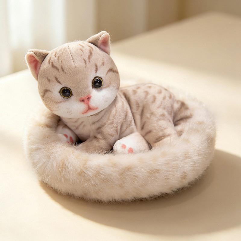 Plush Cat Doll Bed Toy With Realistic Threecolor Feline Design For Kids And Collectors