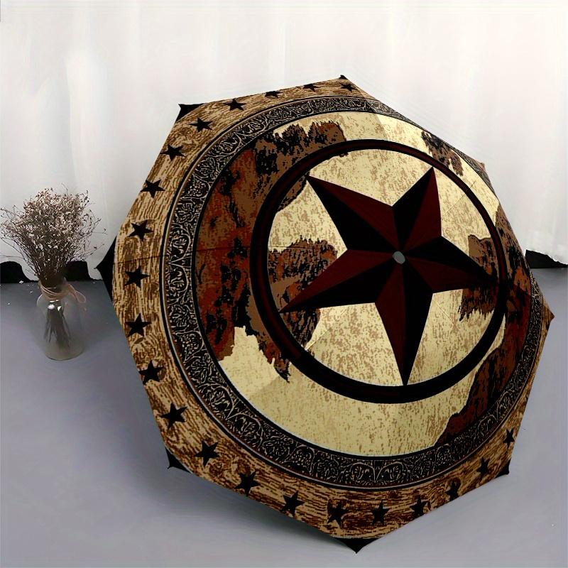 Western Star Round Area Rug - Rustic Lodge Decor Carpet MatUmbrella, Portable 3-Fold Compact Umbrella,Christmas Gift ES403