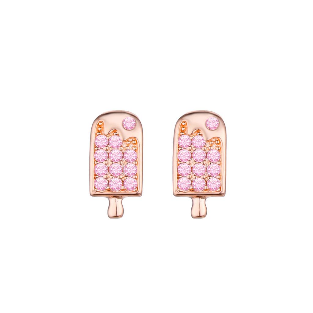S925 Sterling Silver Ice Cream Stud Earrings Fun Wind Pink Ice Cream Earrings Summer Simple Small Popsicle Earrings