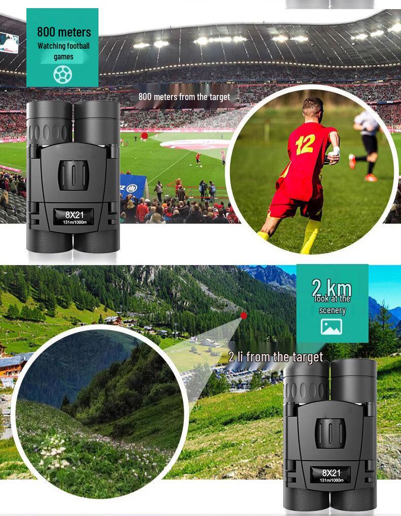 HD 8x21 Metal Outdoor Binoculars for Off-Road and Mountain Use