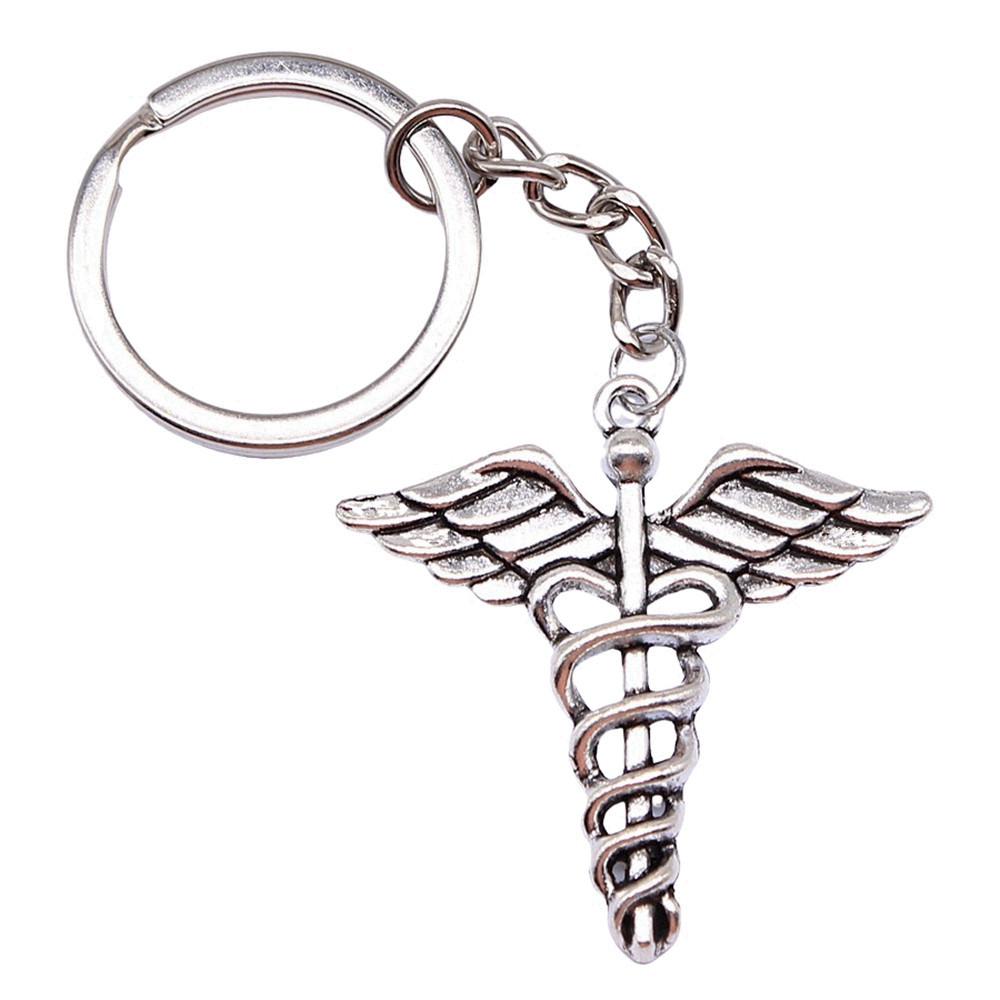 Medical Caduceus Charm Dragon Anime Keychain Hospital Souvenir 28mm Ring