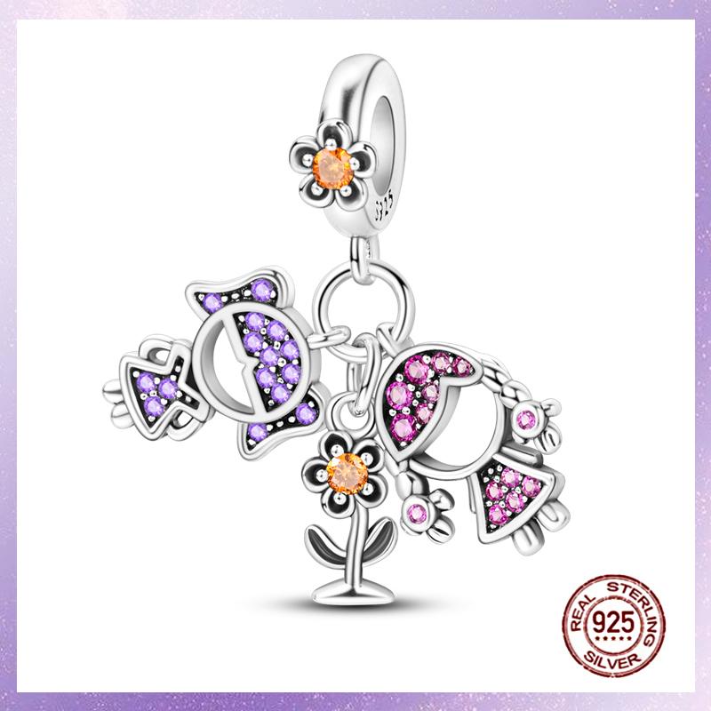 Purple Charms Copper Fit Original Pendant Bracelet Butterfly Glass Heart Feather Clip Charm Dangle Luminous Bead Diy Jewelry